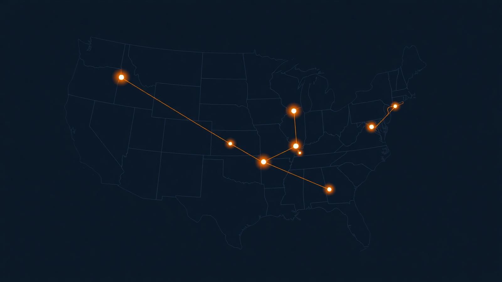 Stylized US map showing freight lanes from Plano, TX