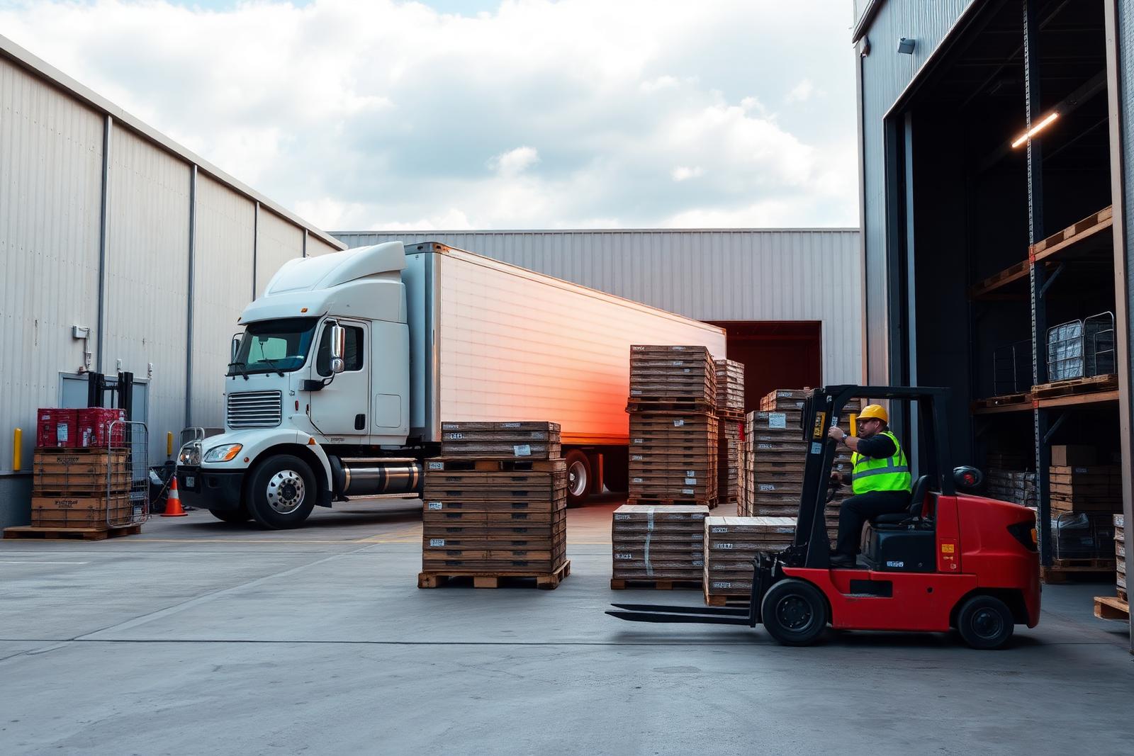 Loading dock with freight pallets