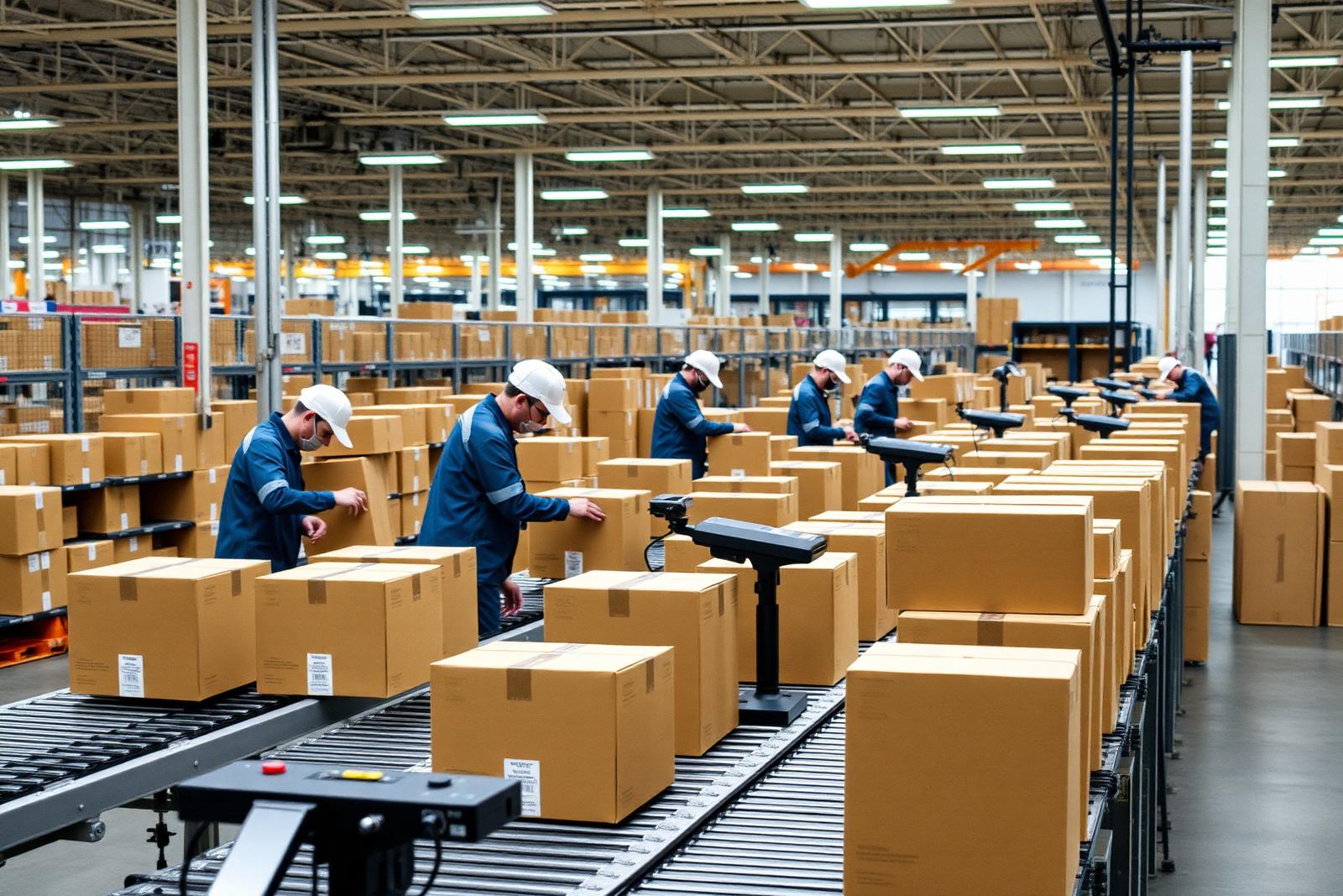 Fulfillment workers packing boxes