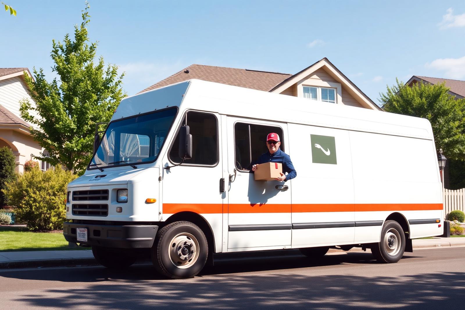 Last mile delivery van at a residential address