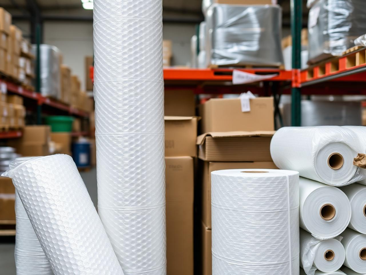 Protective Packaging — Bubble cushioning, foam rolls, kraft paper, and biodegradable void fill.
